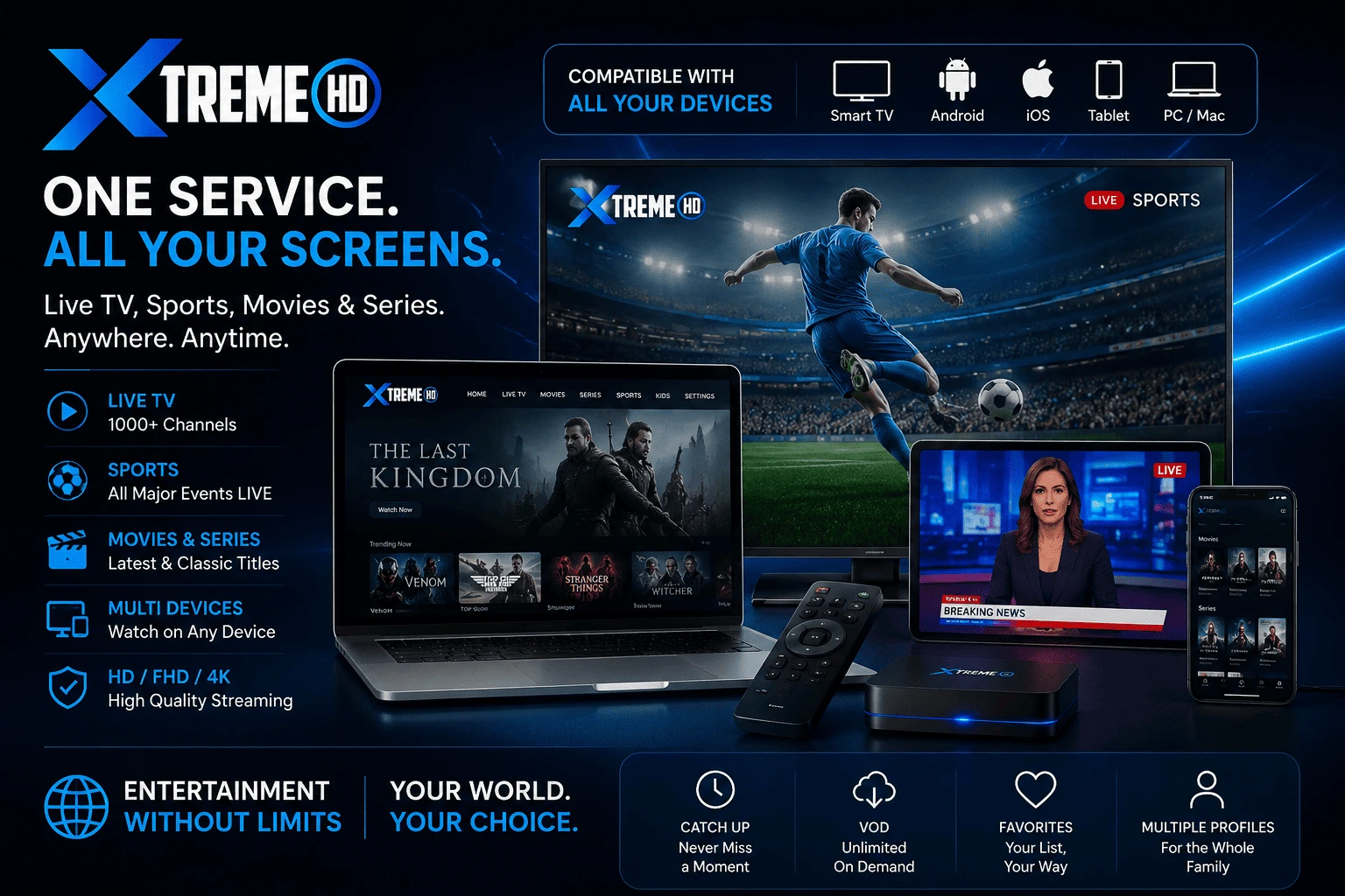 Xtreme HD IPTV running across TV, tablet and phone